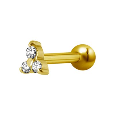 24k gold plated one side barbell with jewelled trinity