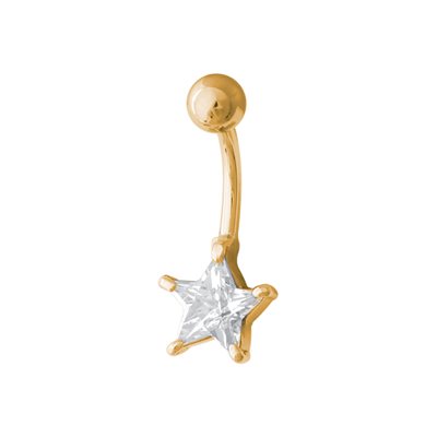 24k gold pvd navel banana with cubic zirconia star