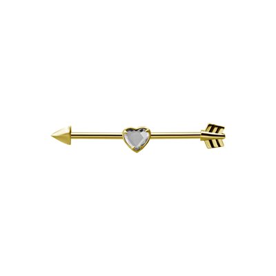 24k gold plated industrial barbell with jewelled arrow