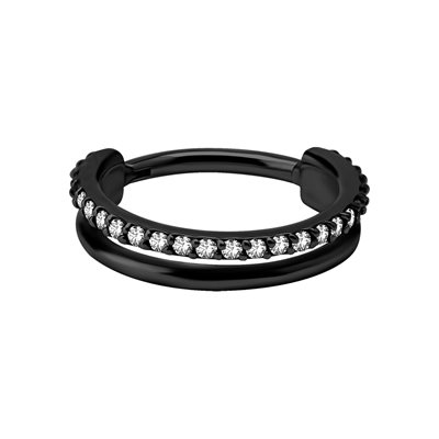 Black steel jewelled hinged clicker double rings