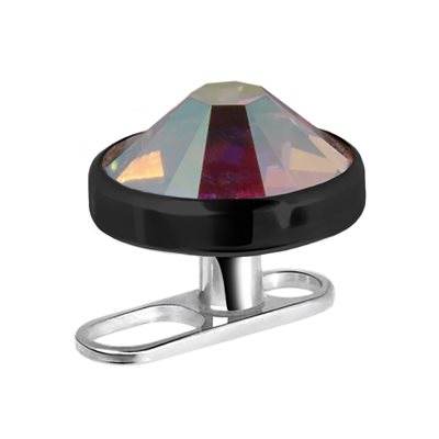 Titanium long hole dermal anchor with black jewelled disc