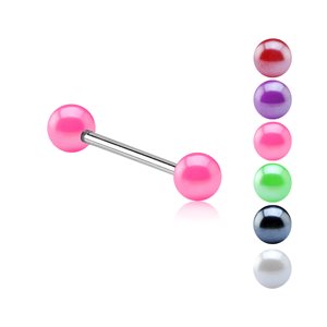 Tongue barbell with uv shiny pastel balls