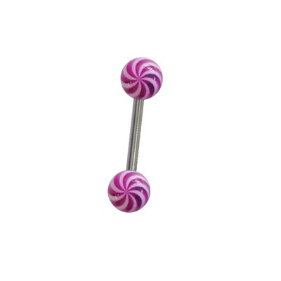 Tongue barbell with uv twisted balls