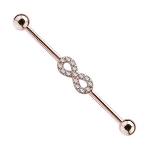 24k rose gold plated steel jewelled industrial barbell