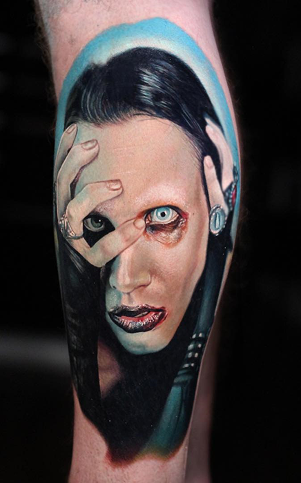 realistic portrait tattoo of Marilyn Manson