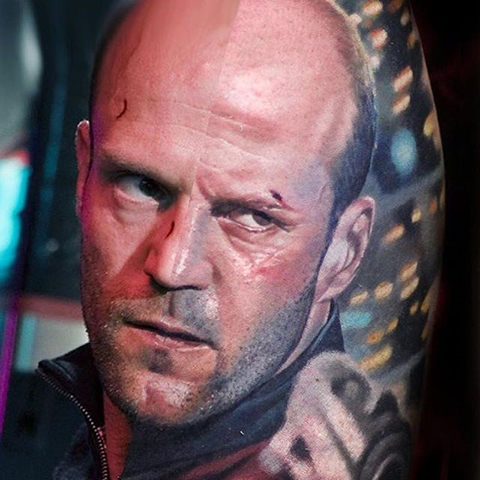 realistic portrait tattoo of Jason Statham