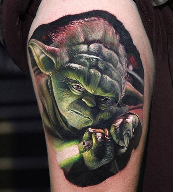 realistic tattoo of Yoda