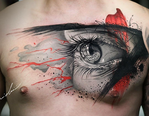 realistic eye tattoo on chest